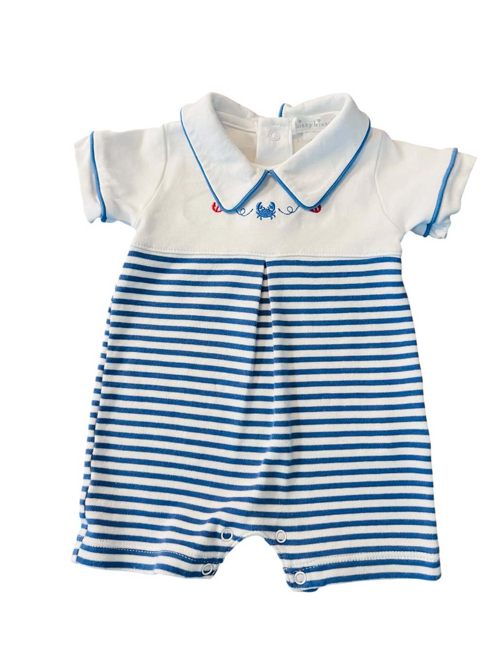 Kissy Kissy White & Blue Striped Sailor One-Piece Size 0-3 Months